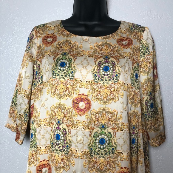 TRAFFIC PEOPLE gold bejeweled jewel print Dress M - Picture 2 of 14